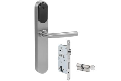 Fechadura eletrónica c/ placa+cilindro+fechadura+puxador inox